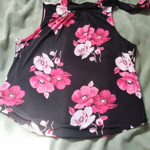 LIz Claiborne floral sleeveless tie neck career dressy blouse shirt top … - Picture 3 of 12